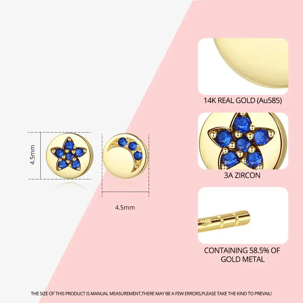 PAG&MAG 14k Gold 585 Sapphire Star&Moo Stud Earrings Genuine Yellow Gold Earrings For Women Gemstone Jewelry Bijoux En Or Pur
PAG&MAG 14k Gold 585 Sapphire Star&Moo Stud Earrings Genuine Yellow Gold Earrings For Women Gemstone Jewelry Bijoux En Or Pur