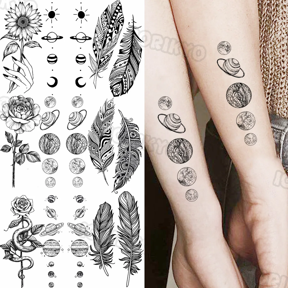 Black Planet Small Temporary Tattoos For Women Girls Realistic Sun Flower Snake Rose Feather Fake Tattoo Sticker Arm Leg Tatoos
Black Planet Small Temporary Tattoos For Women Girls Realistic Sun Flower Snake Rose Feather Fake Tattoo Sticker Arm Leg Tatoos