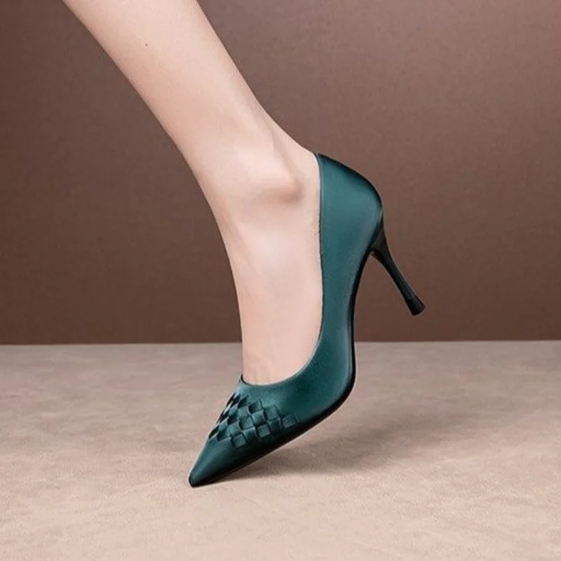 

Sexy Satin Silk Weave Women Pumps Green Pointed Toe Stiletto High Heels Temperament Single Shoes Elegant Lady Party Dress Shoes