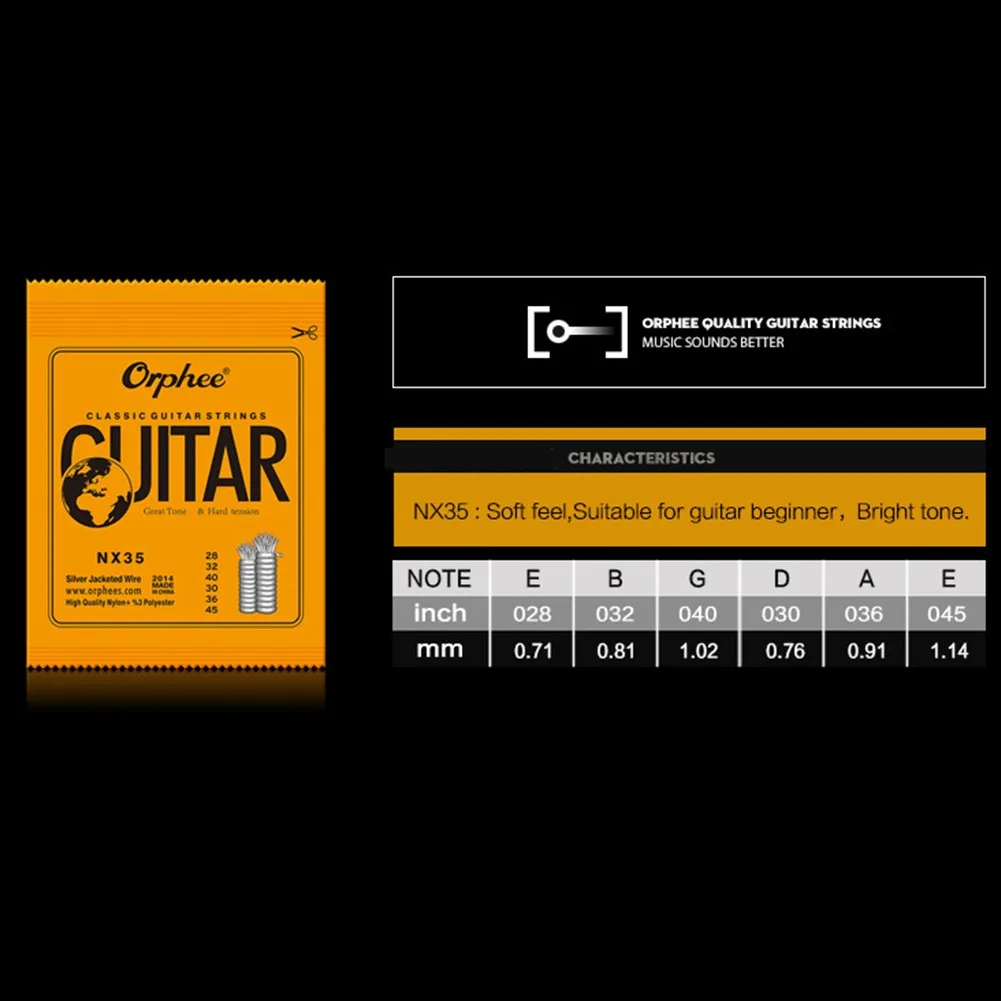 10Set NX35 Orphee Classical Guitar Strings Silver Plated Wire Nylon String 28-45Gauge E-1st B-2nd G-3rd D-4th A-5th E-6th Bass
10Set NX35 Orphee Classical Guitar Strings Silver Plated Wire Nylon String 28-45Gauge E-1st B-2nd G-3rd D-4th A-5th E-6th Bass