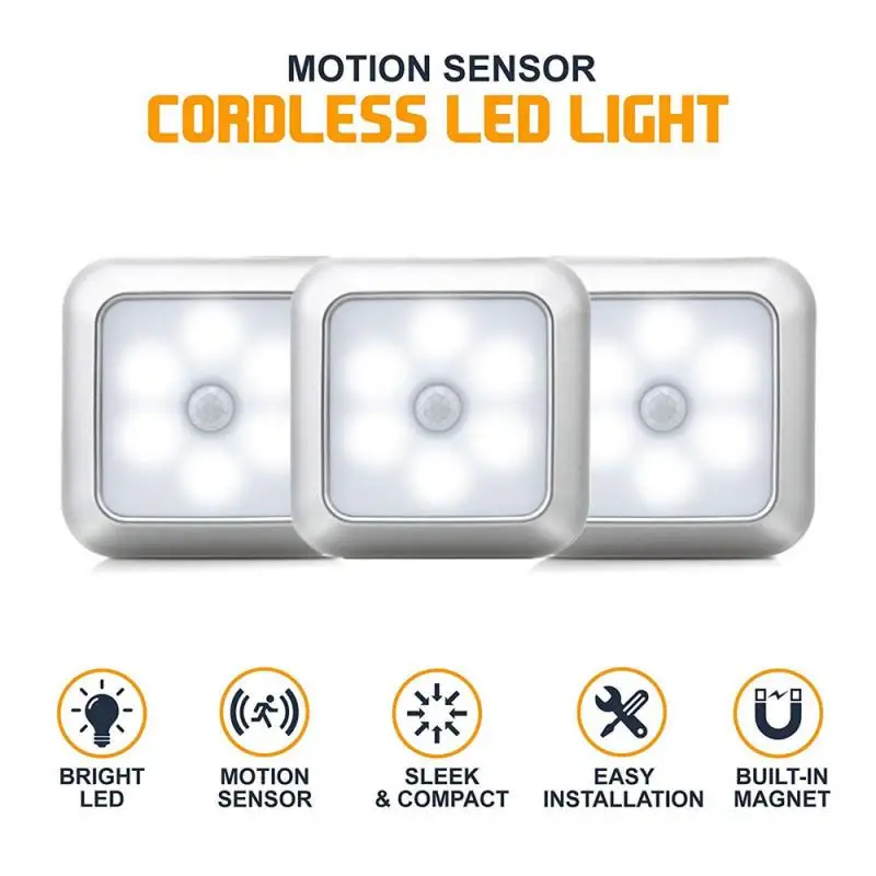 Creative Night Light Body Induction 6 LED Motion Sensor Wall Closet Light Wireless Battery Powered For Home Cabinet Night Lamp
Creative Night Light Body Induction 6 LED Motion Sensor Wall Closet Light Wireless Battery Powered For Home Cabinet Night Lamp