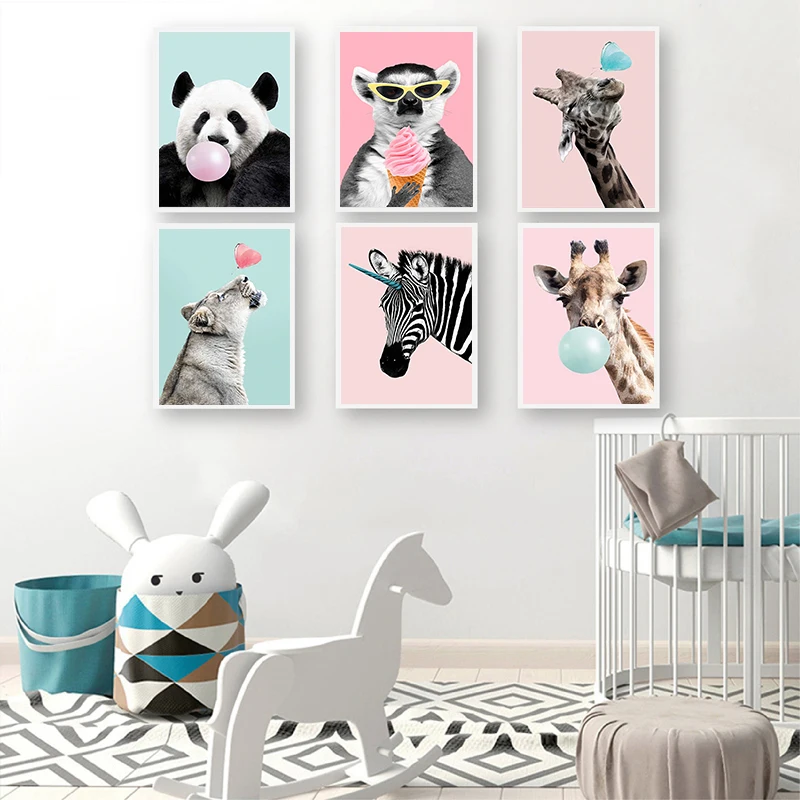 Cute Cartoon Animal Pictures Giraffe Panda Posters Zeabra Bubblegum Baby Nursery Wall Art Canvas Painting For Kid Bedroom Decor
Cute Cartoon Animal Pictures Giraffe Panda Posters Zeabra Bubblegum Baby Nursery Wall Art Canvas Painting For Kid Bedroom Decor