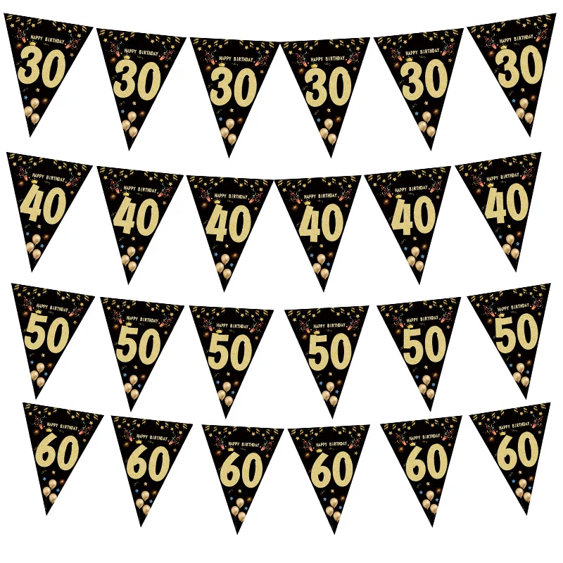 

1set 30 40 50 60 Paper Banner Birthday Party Decorations Adult Garland Anniversary Adult Birthday Anniversaire 30age Black Flags
