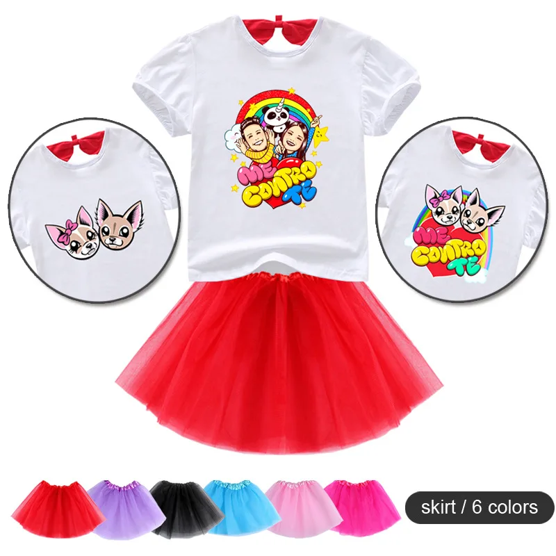 

New Children's Suits Baby Girls Cartoon Me Contro Te Clothing Sets Girl Tutu Dresses T-Shirt+Skirts 2PCS Sets Cute Kids Costumes