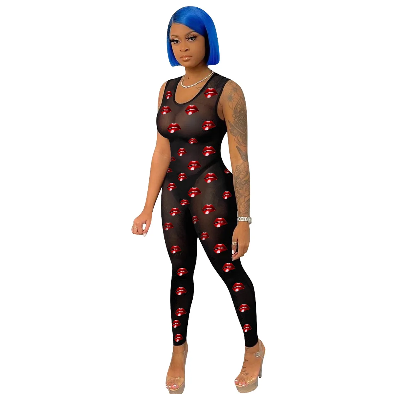 RStylish 2021 Summer Sexy Mesh See Through Lips Printed Sleeveless O Neck Women Nightclub Bodycon One Piece Jumpsuit
RStylish 2021 Summer Sexy Mesh See Through Lips Printed Sleeveless O Neck Women Nightclub Bodycon One Piece Jumpsuit