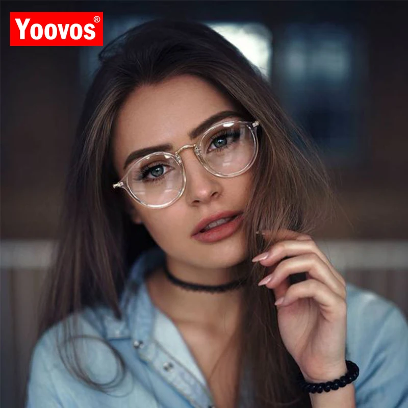 Фото Yoovos круглая оправа для очков синий светильник женские роскошные прозрачные очки