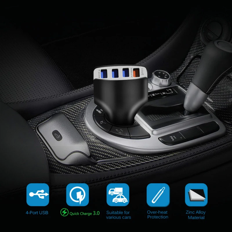 Автомобильное зарядное устройство с 4 портами 3 0 автомобильное USB адаптер быстрой