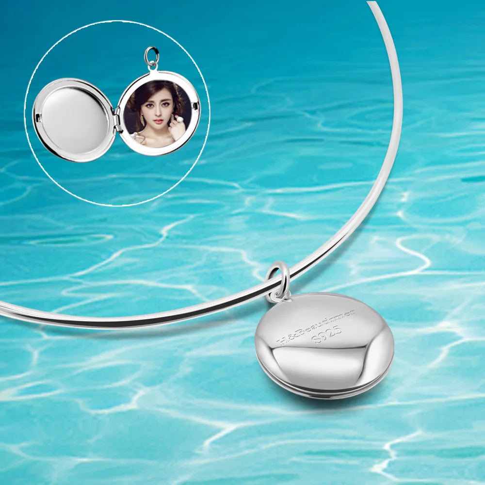 Fashion 925 Solid Silver Choker Necklace For Women,Photo box Round Pendant Torques Can Put Photos Small Box Girl Accessories 
Fashion 925 Solid Silver Choker Necklace For Women,Photo box Round Pendant Torques Can Put Photos Small Box Girl Accessories