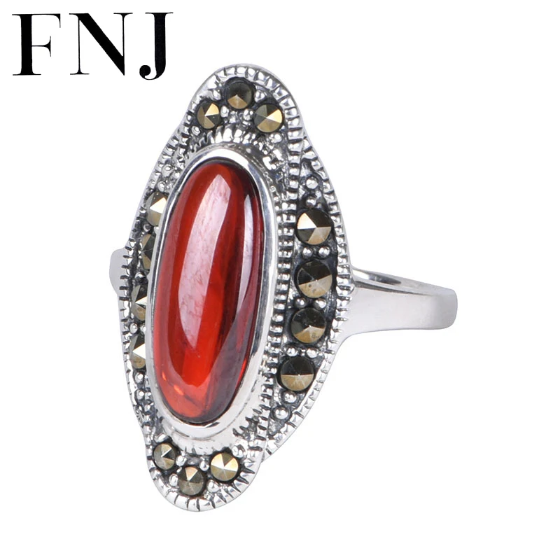 

FNJ Green Red Black Agate Ring 925 Silver New Original S925 Sterling Silver Rings for Women Jewelry USA size 6-8 MARCASITE