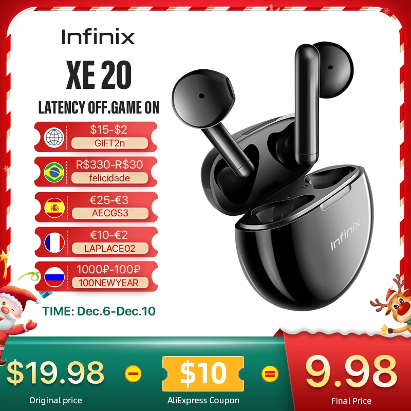Infinix XE20 TWS True Wireless Bluetooth Earphone 60ms Super Low Latency Dual Microphone Calls 30Hrs Battery Life Global Version
Infinix XE20 TWS True Wireless Bluetooth Earphone 60ms Super Low Latency Dual Microphone Calls 30Hrs Battery Life Global Version