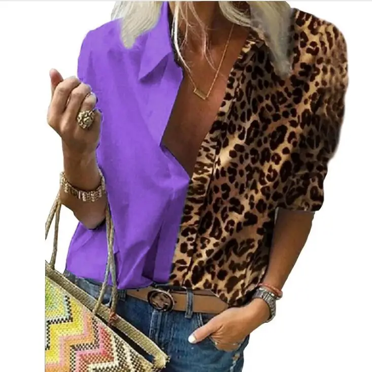 

Женская свободная рубашка с длинным рукавом и леопардовым принтом, в европейском и американском стиле, шифоновая блузка для осени и зимы, 2021