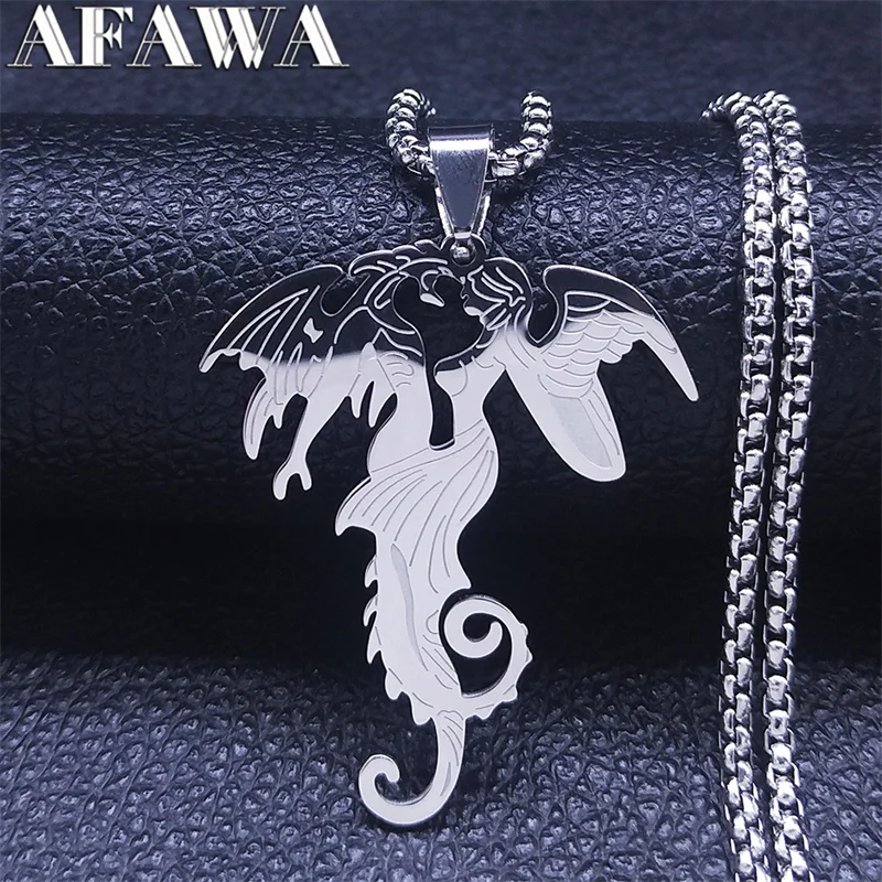 Stainless Steel Angel Demon Chain Necklace Women/Men Silver Color Dragon Pendants Necklaces Jewelry chaine collier N4552S02
Stainless Steel Angel Demon Chain Necklace Women/Men Silver Color Dragon Pendants Necklaces Jewelry chaine collier N4552S02