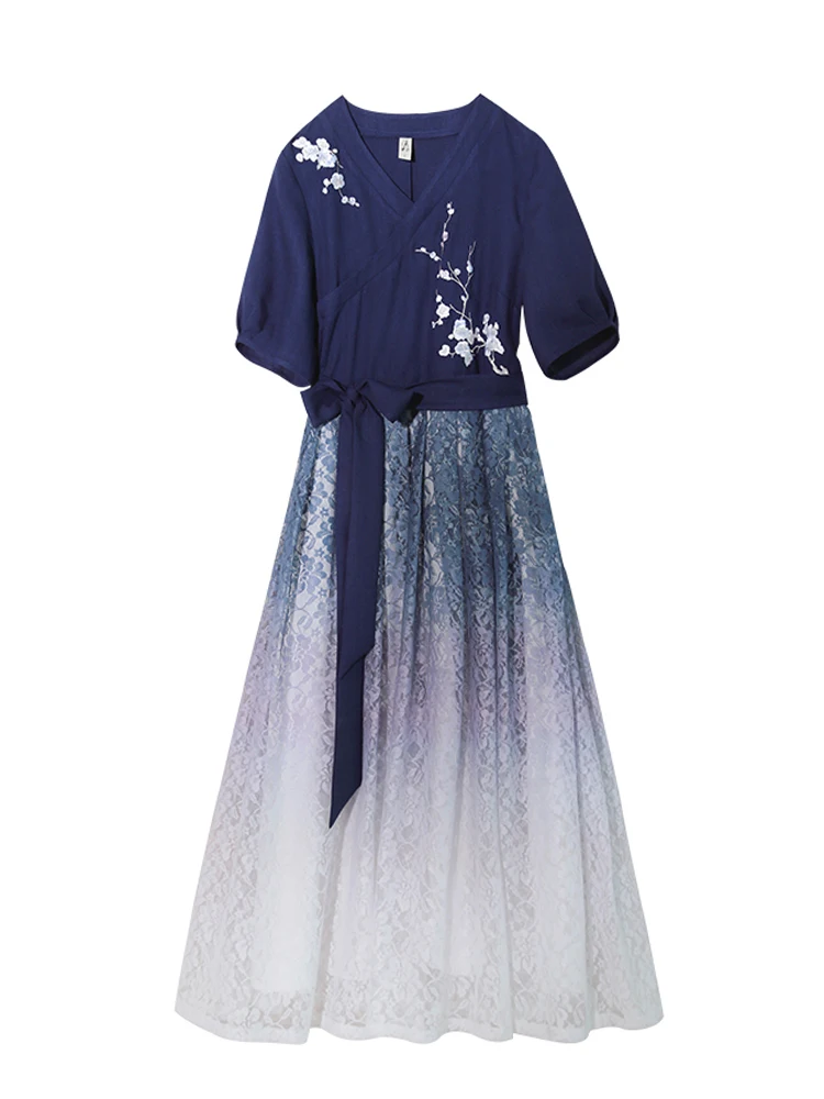 Embroidery Hanfu Improved Women Gradient Color Long Dress Cosplay Navy Blue Novelty Cotton Flower Stage Performance Clothing
Embroidery Hanfu Improved Women Gradient Color Long Dress Cosplay Navy Blue Novelty Cotton Flower Stage Performance Clothing