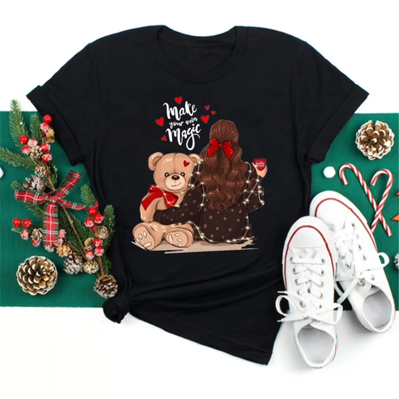 Cute Merry Christmas Graphic Print Women Black T-shirt Summer Lovely Short Sleeve T Shirt Women Fashion Casual Round Neck Tops
Cute Merry Christmas Graphic Print Women Black T-shirt Summer Lovely Short Sleeve T Shirt Women Fashion Casual Round Neck Tops