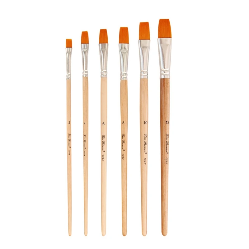 

2022 New 6Pcs Artist Brushes Set Flat Head Nylon Brushes Anti-sheding for Rock Painting