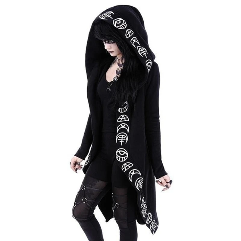 Ladies Fashion Gothic Punk Hoodie Girl Ms. Jacket Cardigan Cardigan Halloween Costume Casual Black Klepen Hooded Print Long
Ladies Fashion Gothic Punk Hoodie Girl Ms. Jacket Cardigan Cardigan Halloween Costume Casual Black Klepen Hooded Print Long