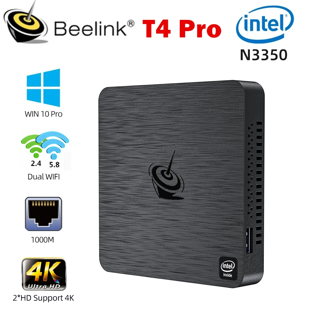 

Beelink T4 Pro Mini PC Intel Apollo Lake Processor N3350 Windows 10 Mini PC HTPC With 4GB RAM 64GB ROM, USB 3.0, 2*HD-MI AC WIFI