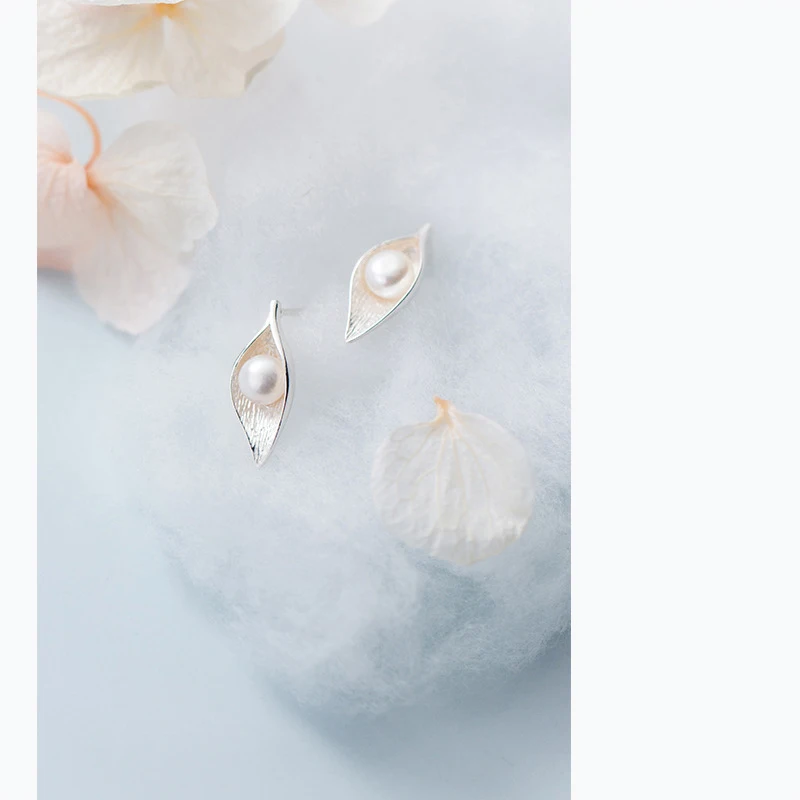 La Monada 925 Silver Earrings For Women Leaf Stud Earrings 925 Sterling Silver Synthetic Pearl Korean Silver Earrings 925 Silver