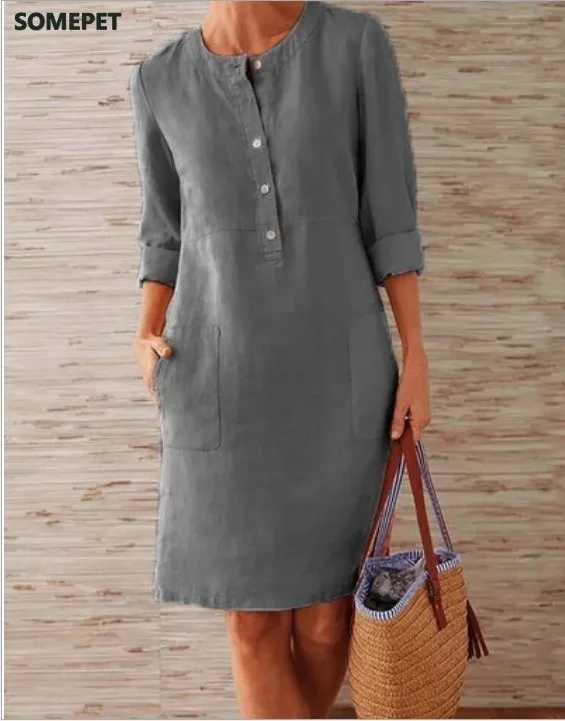Cotton Linen Long Sleeve O-neck Knee Dresses for Women Pocket Solid Fashion Party Dress White Black Plus Size Ruched Dress
Cotton Linen Long Sleeve O-neck Knee Dresses for Women Pocket Solid Fashion Party Dress White Black Plus Size Ruched Dress