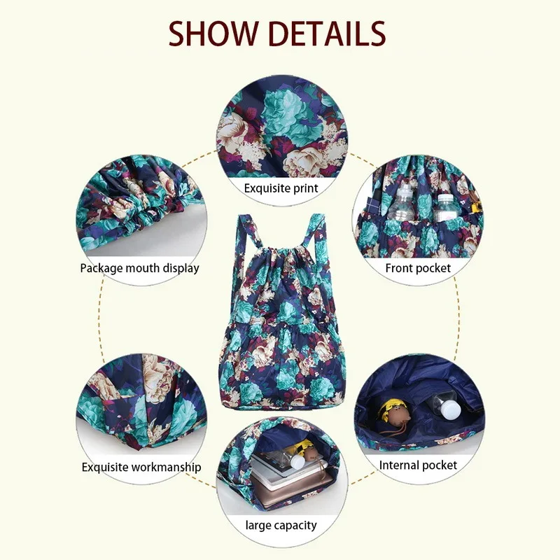 Flower Drawstring Shopping Bag Backpack Women Outdoor Gym Large Capacity Waterproof Beach Bags Nylon Rucksack Bag 
Flower Drawstring Shopping Bag Backpack Women Outdoor Gym Large Capacity Waterproof Beach Bags Nylon Rucksack Bag