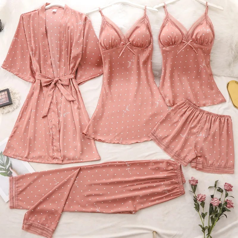 pring Summer Pajamas Set female 5pcs Sleepwear Thin Silky Satin Pijamas Suit Casual Robe Kimono Gown SEXY Loose Home Clothes XXL
pring Summer Pajamas Set female 5pcs Sleepwear Thin Silky Satin Pijamas Suit Casual Robe Kimono Gown SEXY Loose Home Clothes XXL