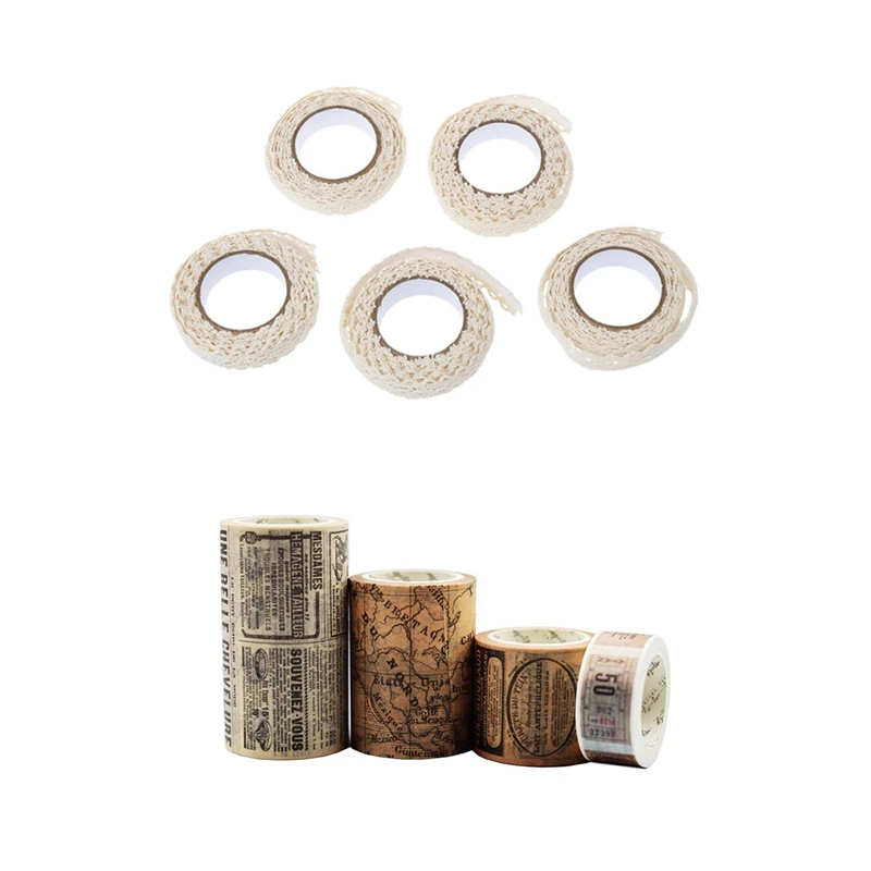 5Pcs Lace Ribbon Decorative Adhesive Sticker Beige & 4Pcs Gothic Washi Tape Set Vintage Washi Tape Masking Tape
5Pcs Lace Ribbon Decorative Adhesive Sticker Beige & 4Pcs Gothic Washi Tape Set Vintage Washi Tape Masking Tape
