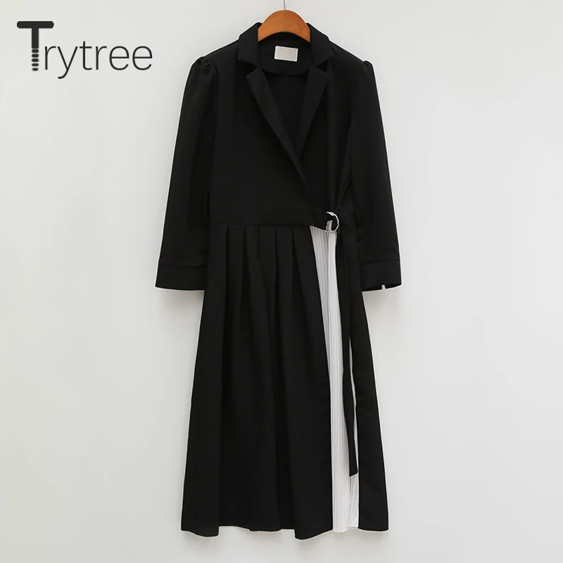 Женское Повседневное платье Trytree черное плиссированное до середины икры в стиле