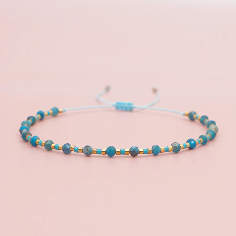 

Go2Boho Light Blue Semi-precious Stones Bracelet Narrow Seed Beaded Adjustable Bracelets for Women Girls Teens Jewelry Gift 2021