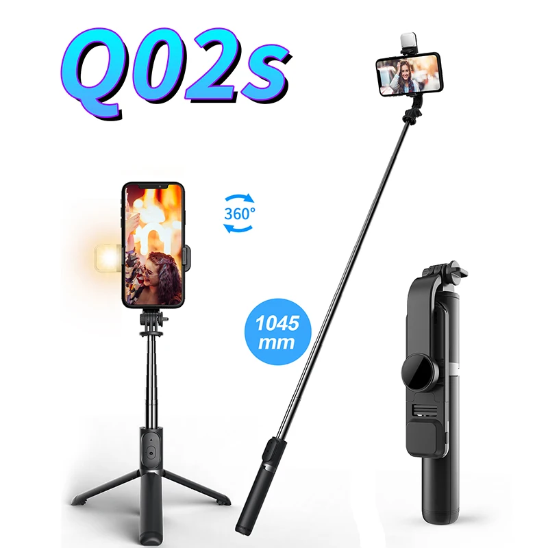 

KAIQISJ Q02S Wireless bluetooth selfie stick foldable mini tripod with fill light shutter remote control For Huawei IOS Android