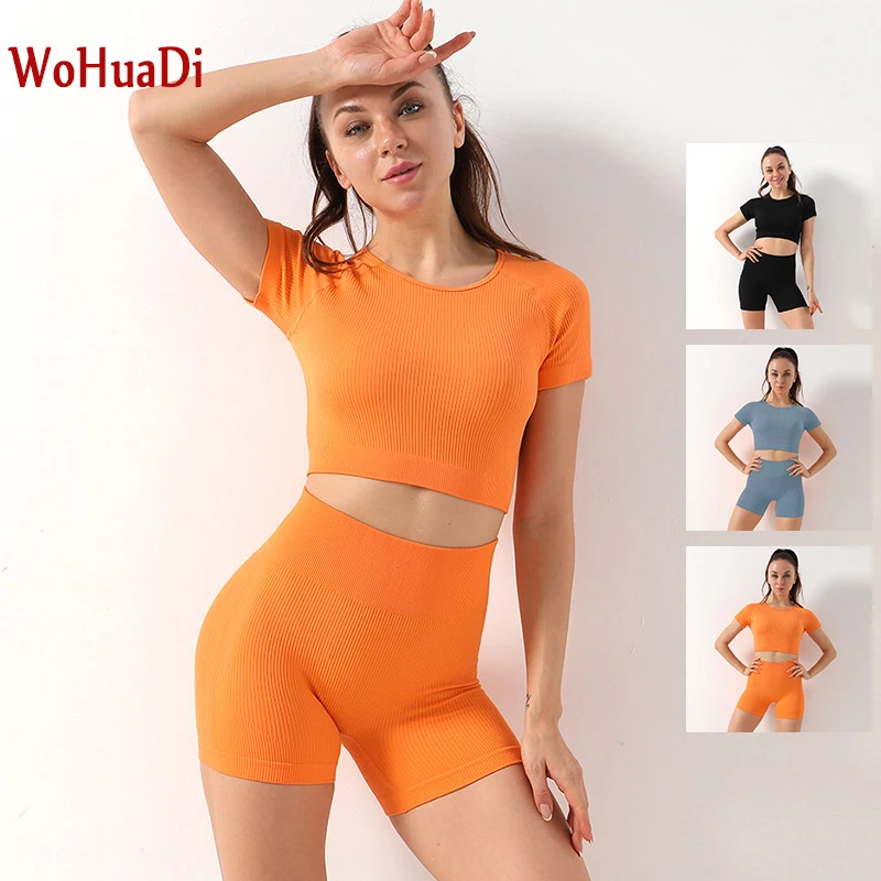 WOHUADI 2022 Summer Suit Seamless knitted Short Sleeve Crop Top Yoga Women's Clothing Sportswear Tight Shorts Set Gym Fitness
WOHUADI 2022 Summer Suit Seamless knitted Short Sleeve Crop Top Yoga Women's Clothing Sportswear Tight Shorts Set Gym Fitness