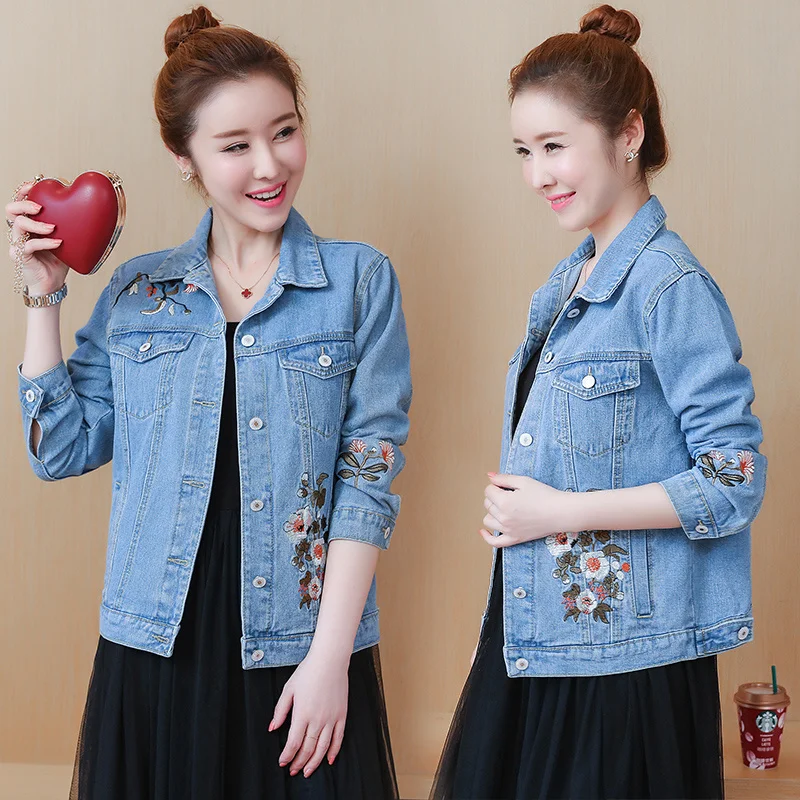 Femme New Women Jeans Jacket Autumn New Korean Embroidery Femme Single-breasted Female Casual Denim Outerwear M964
Femme New Women Jeans Jacket Autumn New Korean Embroidery Femme Single-breasted Female Casual Denim Outerwear M964