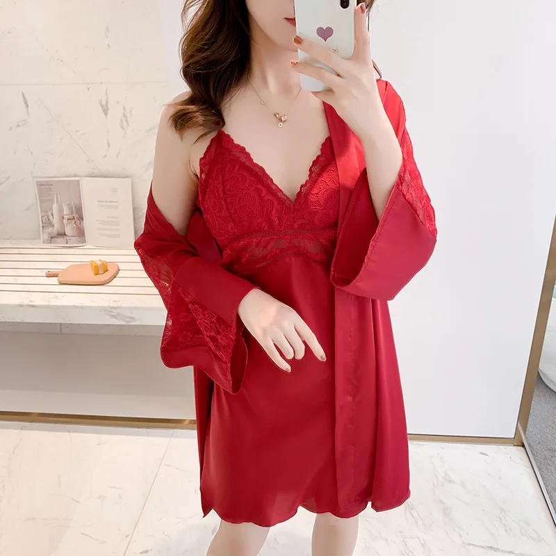 2PCS Robe Set Black Kimono Bathrobe Gown 2021 New Sleepwear Lady Casual Home Clothing Intimate Lingerie Sexy Lace Nightwear
2PCS Robe Set Black Kimono Bathrobe Gown 2021 New Sleepwear Lady Casual Home Clothing Intimate Lingerie Sexy Lace Nightwear