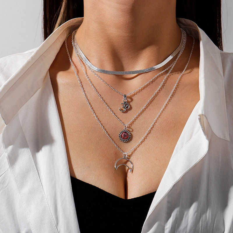 Elegant Red Crystal Sun Necklaces for Women Fashion Hollow Moon 3D Pendant Jewelry Gold Silver Color Multi-Layer Chain Necklace
Elegant Red Crystal Sun Necklaces for Women Fashion Hollow Moon 3D Pendant Jewelry Gold Silver Color Multi-Layer Chain Necklace