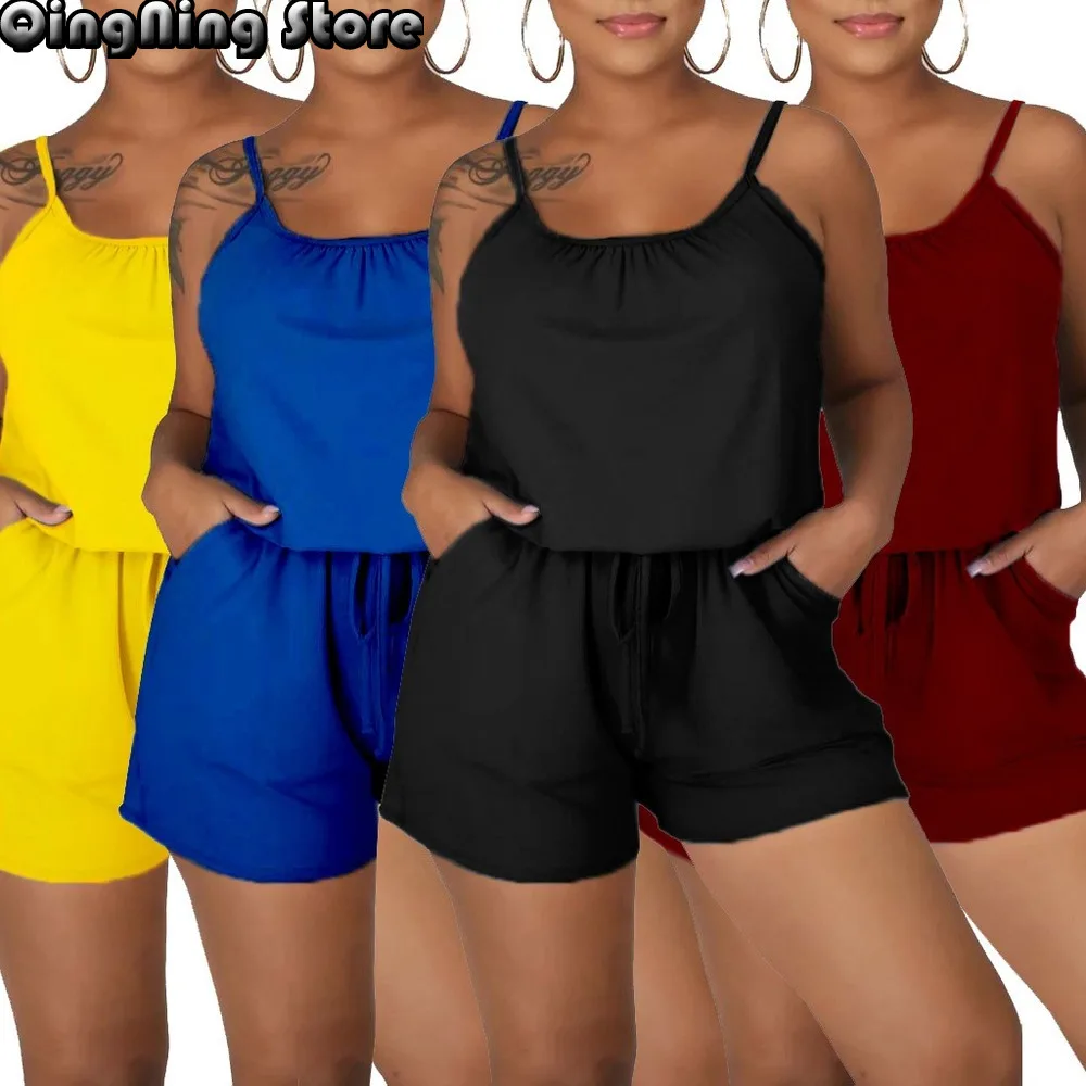 Spaghetti Strap Rompers Women Jumpsuit Casual Low Neck Sleeveless Short Playsuit Summer Solid High Waist Pocket Loose Bodysuit
Spaghetti Strap Rompers Women Jumpsuit Casual Low Neck Sleeveless Short Playsuit Summer Solid High Waist Pocket Loose Bodysuit