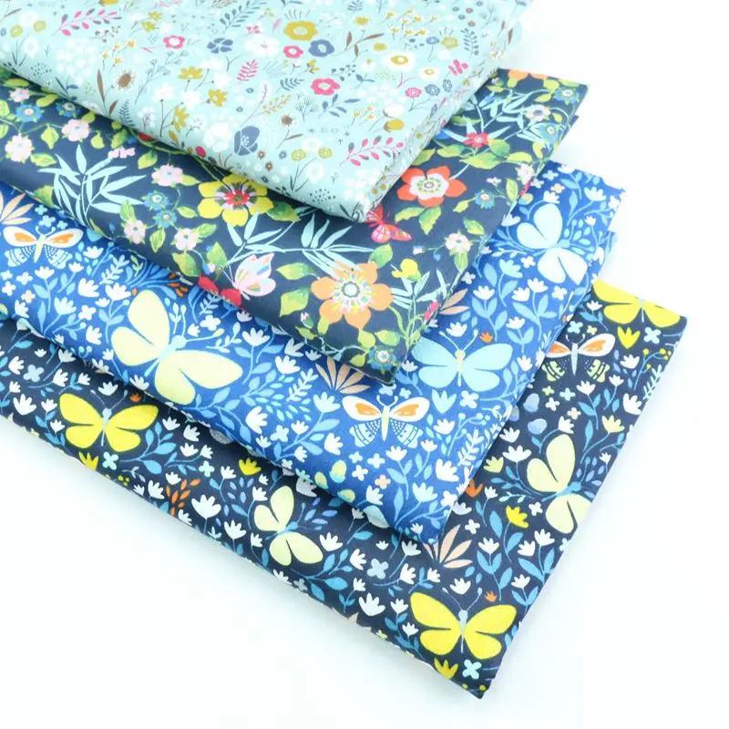 

160x50cm Butterfly Small Floral Print Twill Cotton Sewing Fabric, Making Home Textile Quilt Cover Bed Fitted Sheet Cloth