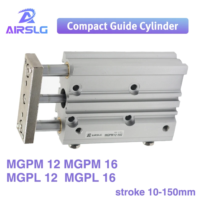 

MGP MGPM MGPL MGPM16 MGPM12 MGPL16 MGPL12 Stroke 10-150mm Three-axisthin Rod Cylinder Compact guide with Stable pneumatic