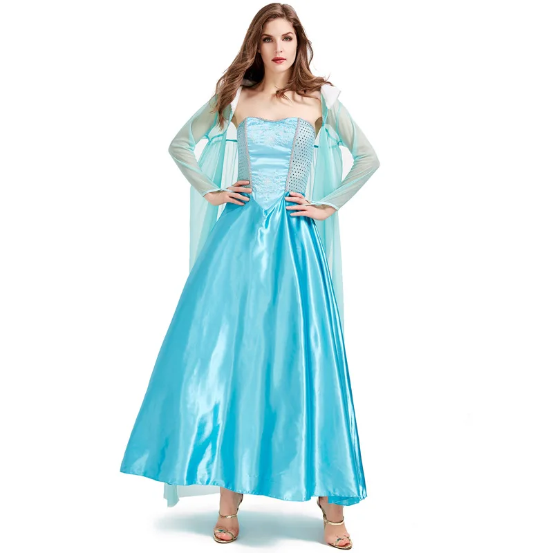 Female Fairy tale Blue Adult Cinderella cosplay Elsa princess Dress Halloween Party Costume Uniform tube top dress with cloak
Female Fairy tale Blue Adult Cinderella cosplay Elsa princess Dress Halloween Party Costume Uniform tube top dress with cloak