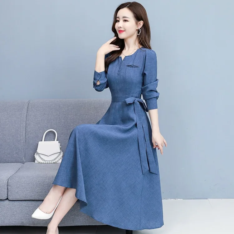 Early autumn 2021 waist strappy long-sleeved shirt dress temperament fashion slim figure thin cotton linen long dress girl
Early autumn 2021 waist strappy long-sleeved shirt dress temperament fashion slim figure thin cotton linen long dress girl