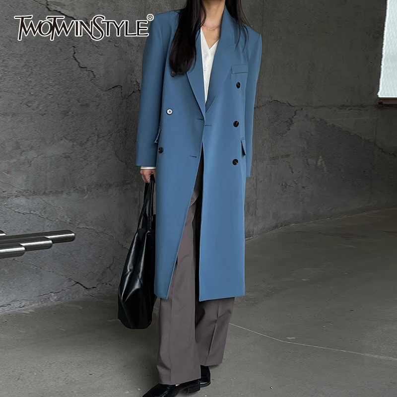 TWOTWINSTYLE Solid Color Coats For Female Lapel Collar Long Sleeve Loose High Waist Loose Women's Casual Coat Fashion New 2021
TWOTWINSTYLE Solid Color Coats For Female Lapel Collar Long Sleeve Loose High Waist Loose Women's Casual Coat Fashion New 2021