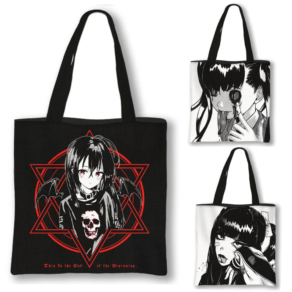 Gothic Dark Loli Shopping Bags Harajuku Girls Shoulder Bag for Travel Women Hip Hop Handbag Horror Manga Large Capacity Tote Bag
Gothic Dark Loli Shopping Bags Harajuku Girls Shoulder Bag for Travel Women Hip Hop Handbag Horror Manga Large Capacity Tote Bag