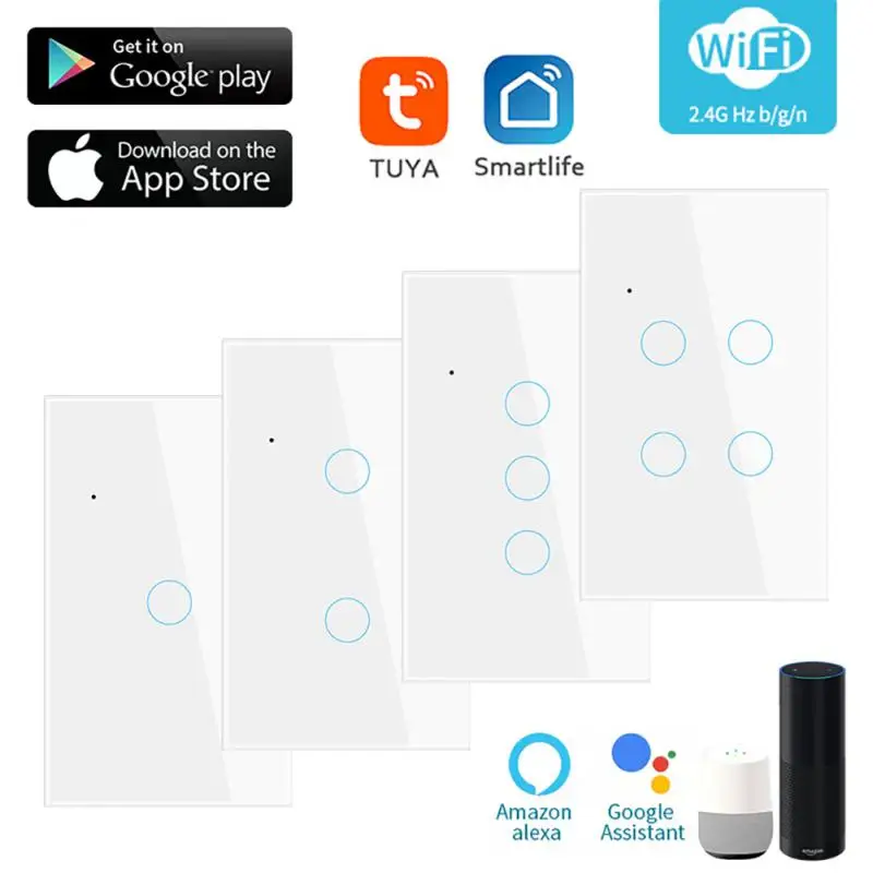 

Умный сенсорный выключатель Aubess с Wi-Fi, для умного дома требуется нейтральный провод, 1/2/3/4 клавиши, выключатель света с поддержкой Alexa Google Home, ...