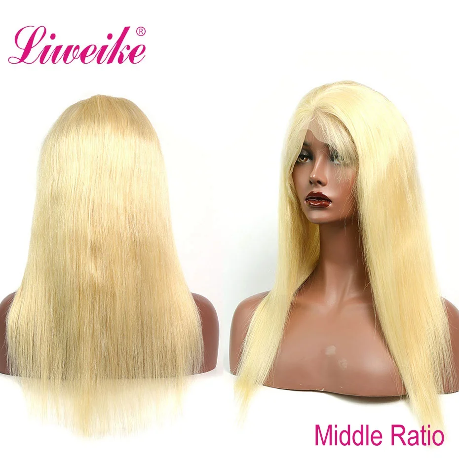 Парик Liweike прямой из человеческих волос #613 цвет блонд 13*6 плотность 180% бразильские