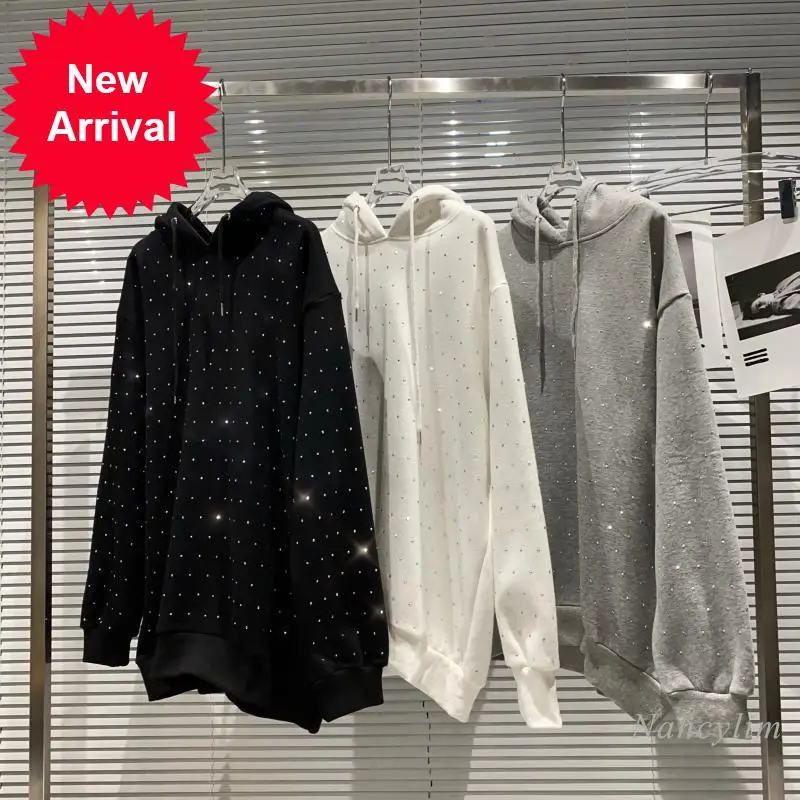 Shiny Rhinestone Loose Pullover Hooded Hoodie for Woman Loose Streetwear Sweatshirt Girls Ladies Outwears Grey Black White
Shiny Rhinestone Loose Pullover Hooded Hoodie for Woman Loose Streetwear Sweatshirt Girls Ladies Outwears Grey Black White