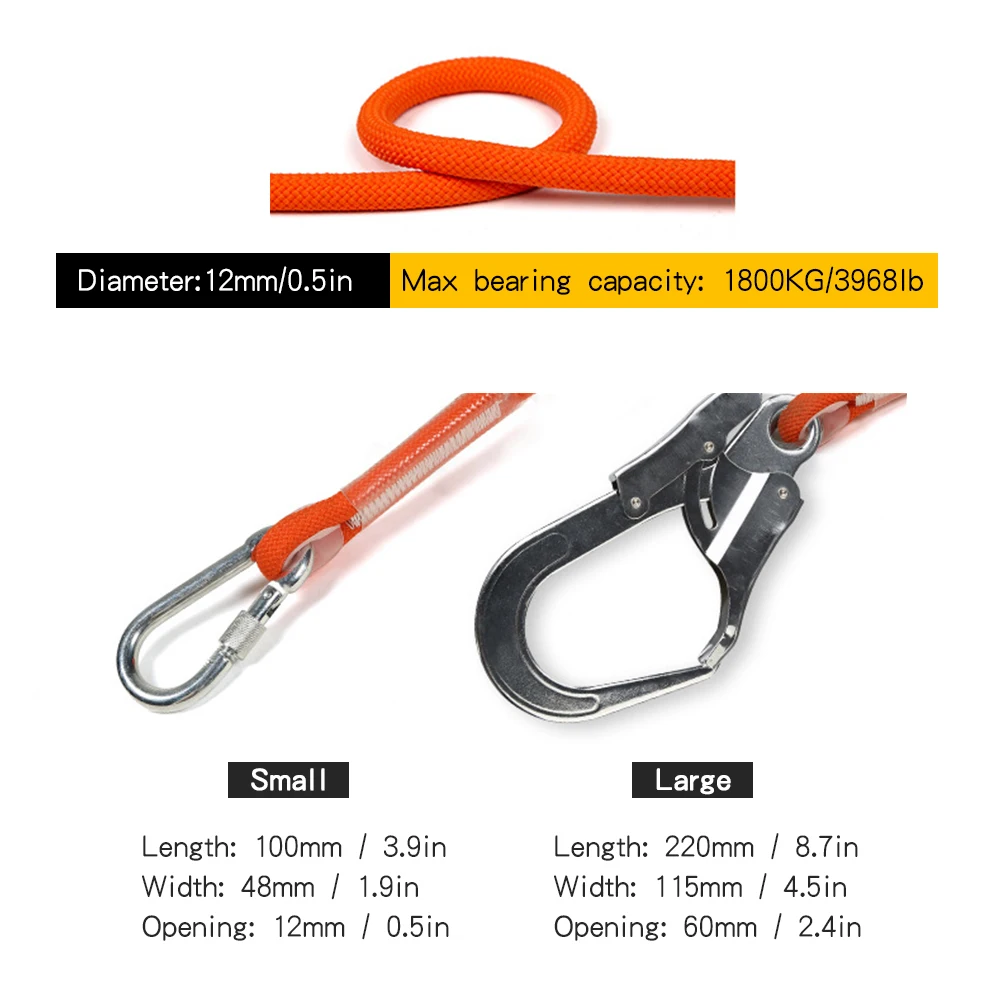 12mm Diameter Outdoor Climbing Rope High Strength Safety Rope Portable Climbing Lanyard 1.6/3/5 Meters
12mm Diameter Outdoor Climbing Rope High Strength Safety Rope Portable Climbing Lanyard 1.6/3/5 Meters