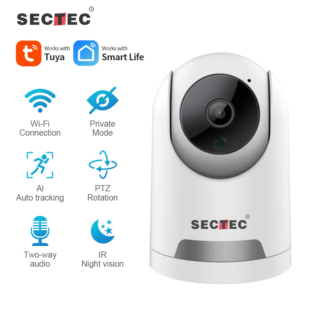 

Умная Wi-Fi камера SECTEC Tuya для домашней безопасности, Беспроводная ip-камера для видеонаблюдения с поддержкой безопасности детей