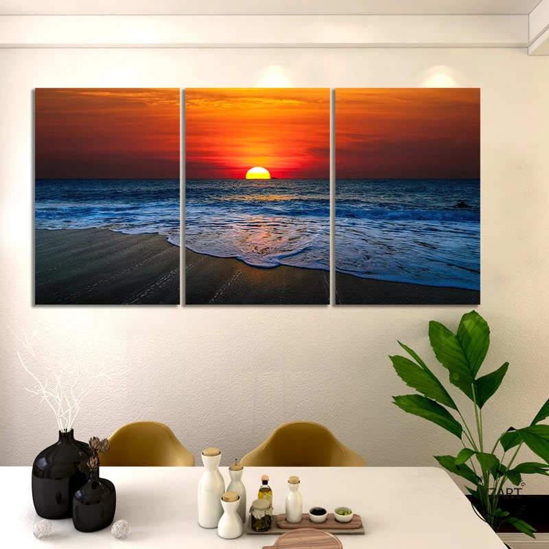 

5/3 Piece Unframed HD Printed Poster Sunset Beach Beautiful Sea Scenery Canvas Painting Poster for Home Decor Wall Art Gift