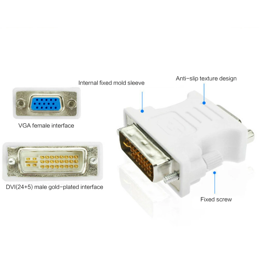 DVI-I 24+5 Pin DVI to VGA Male to Female Video Converter Adapter for PC laptop for Graphics Cards Computer 1080P HDTV Monitor
DVI-I 24+5 Pin DVI to VGA Male to Female Video Converter Adapter for PC laptop for Graphics Cards Computer 1080P HDTV Monitor