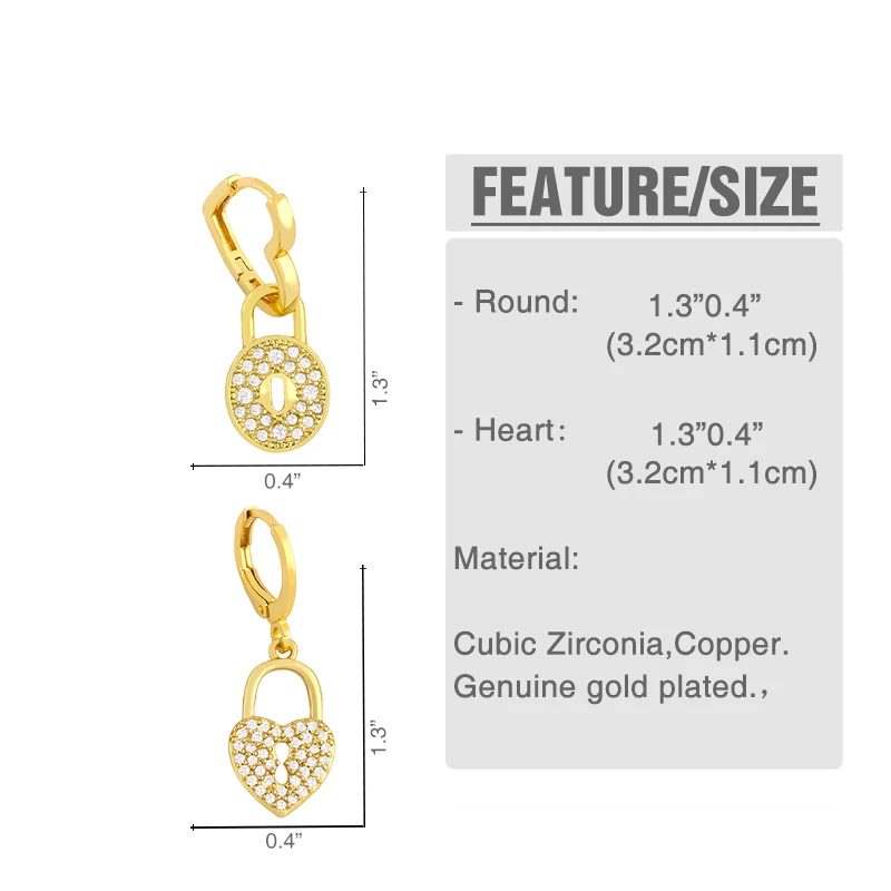 FLOLA Cute Small Heart Padlock Earrings For Women Huggie Circle Round Lock Drop Earrings Crystal CZ Zirconia Gold Jewelry ersv53
FLOLA Cute Small Heart Padlock Earrings For Women Huggie Circle Round Lock Drop Earrings Crystal CZ Zirconia Gold Jewelry ersv53