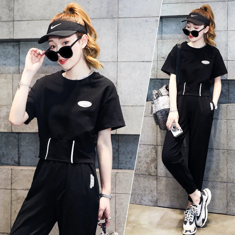 2021 Ladies Sports and Leisure Short-sleeved Hooded T-shirt + Nine-point Pants Two-piece Suit
2021 Ladies Sports and Leisure Short-sleeved Hooded T-shirt + Nine-point Pants Two-piece Suit