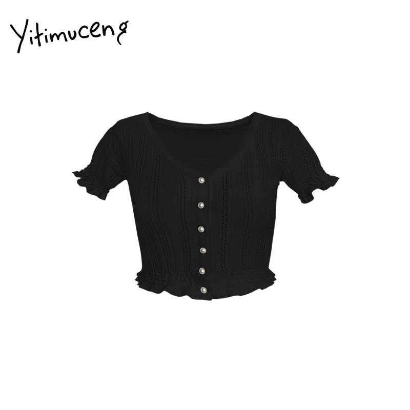 Yitimuceng Knitwear Button Solid T Shirts Women 2021 Summer Korean Fashion Purple Short Casual Loose Tops V-Neck Short Sleeve
Yitimuceng Knitwear Button Solid T Shirts Women 2021 Summer Korean Fashion Purple Short Casual Loose Tops V-Neck Short Sleeve